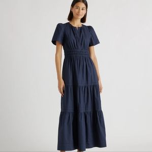 Quince Organic Cotton Tieres Maxi Dress Navy
